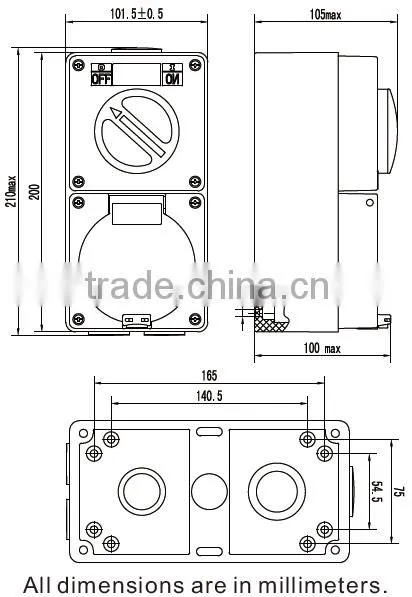 Three Phase 4 Round Pin Combo Switch & Socket 50A (Resistive Orange)
