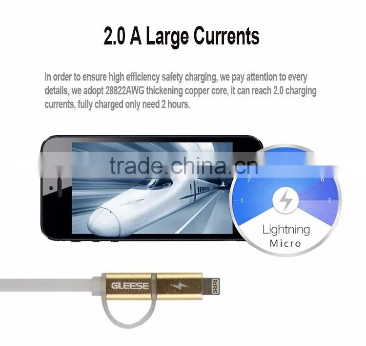 2 in 1 Micro USB Data/ sync charging cable for samsung and iphone
