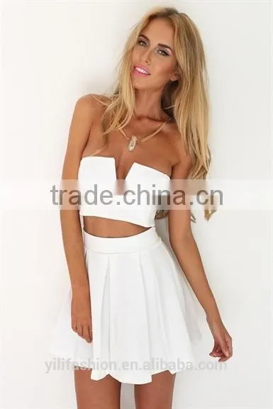 The strapless buster features a v-cut out boned neckline girls two sets