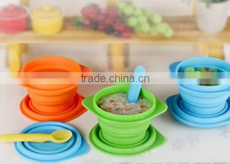 Food Grade BPA-Free, Non-toxic Baby & Toddler Foldable Silicone Bowl with Lids