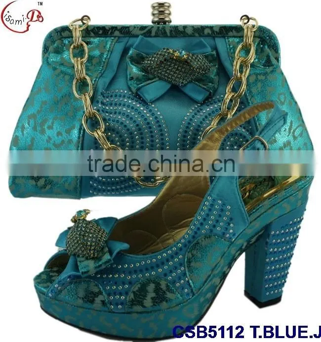CSB5112 peach wholesaler latest style fashion african design high heel lady shoes matching bag with stone for party