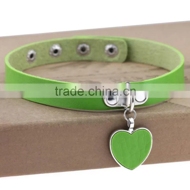 Wink Gal Trendy Chokers Necklaces Rock Style Leather Steam punk Punk Heart Necklace Pendants