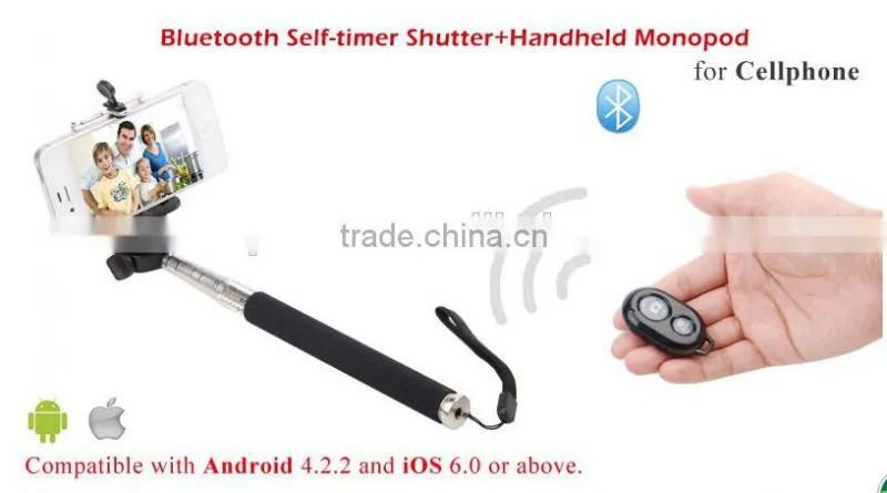 2014 new inventions mobile phone extendable hand held monopod with bluetooth remote control shutter -wholesale cheap price