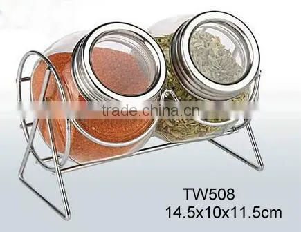 TW508T2 2pcs glass spice jar with metal rack