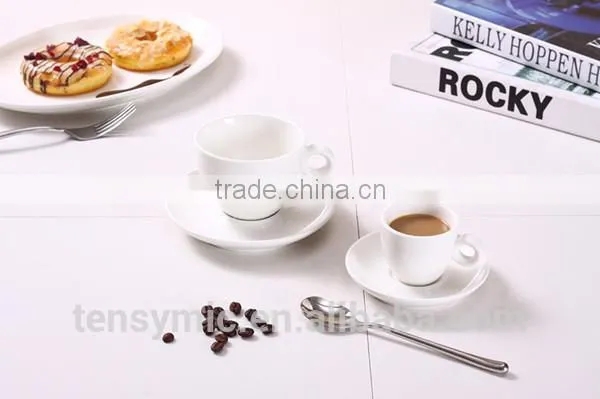 T00217 big handle white porcelain tea cup with saucer