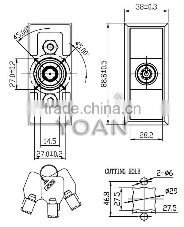 High performance high safety lock with master key for Sell card machine