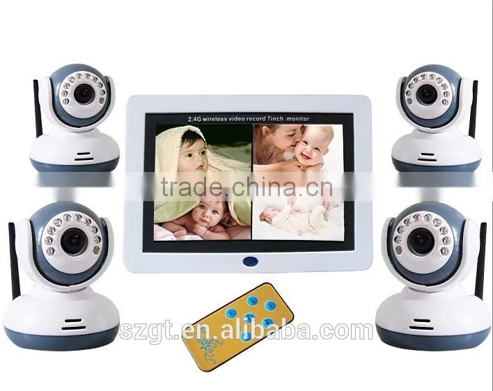 Infant Monitor Two Way Speaker 1-4 Cameras Optional Color TFT Factory Price 2.4GHz 7 Inch Baby Monitors
