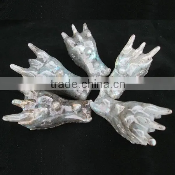 Natural Labradorite Dragon Skull / Quartz Dragon Skull Carving