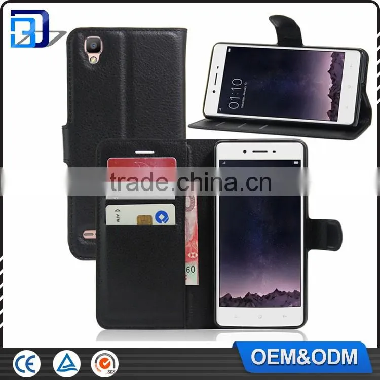 For OPPO F1 Case, Litchi Design Credit Card Wallet Stand leather pouch flip cover case for oppo f1 a35 china suppliers