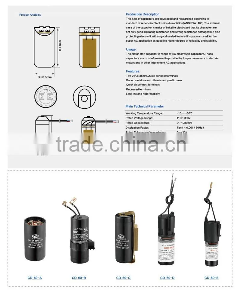 cd60 ac fan motor start capacitor 1.5uf