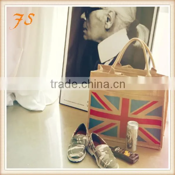 Fashion lady jute shopping bag with PU handle