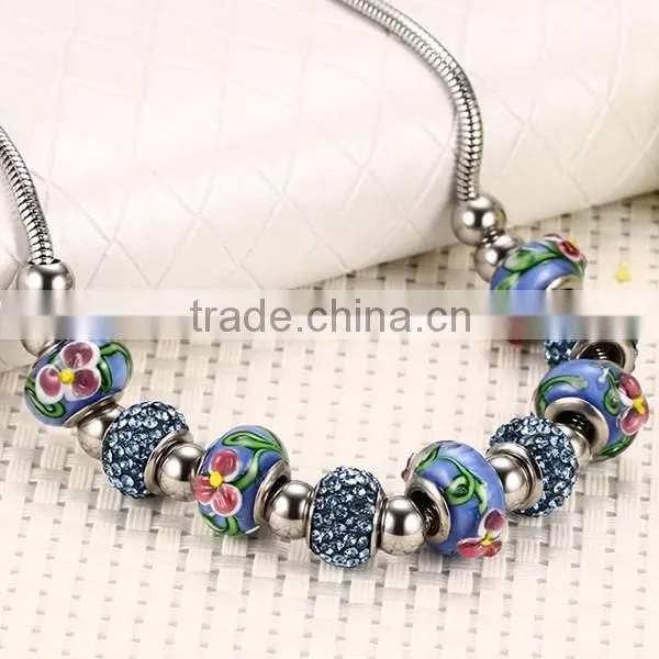 Bohemian Style Flower Pattern Blue Bead Necklace And Bracelet Jewelry Sets