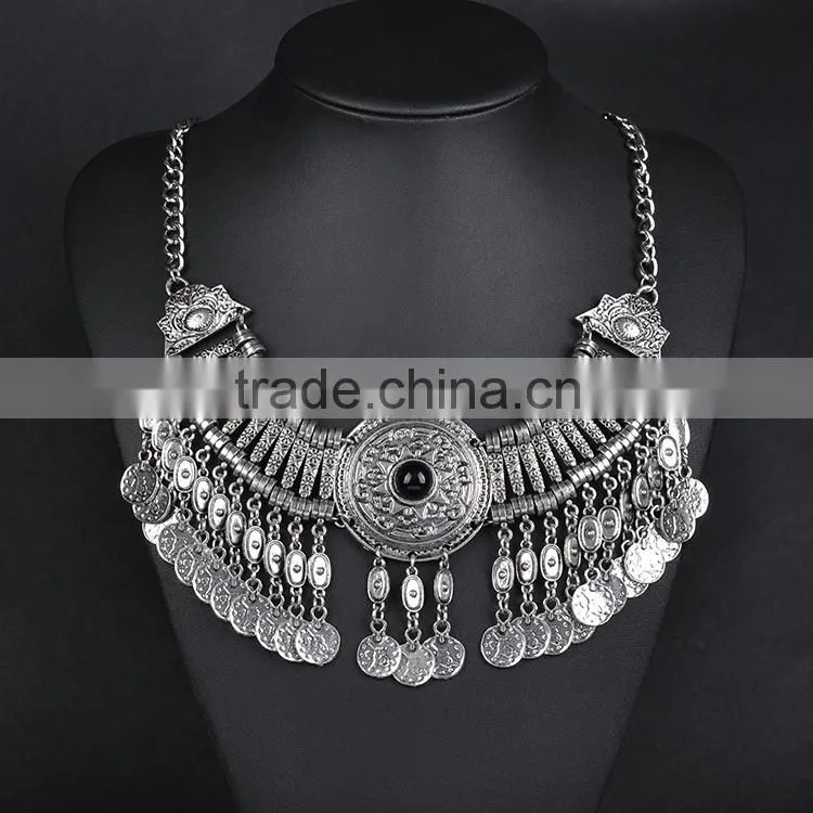 Trendy vintage alloy tassels coin necklace
