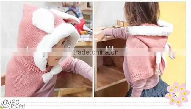 Children rabbit winter hooded scarf hat