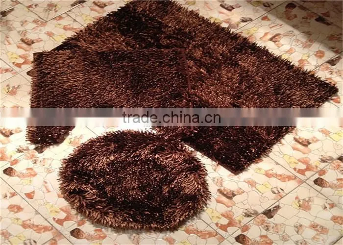 washable shiny chenille non slip 3 pieces bathroom floor mat sets