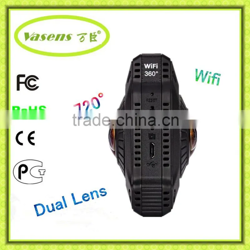 Dual lens fisheyes 360 degree 720 degree panoramic sport camera 1080p Wifi panoramic Camera