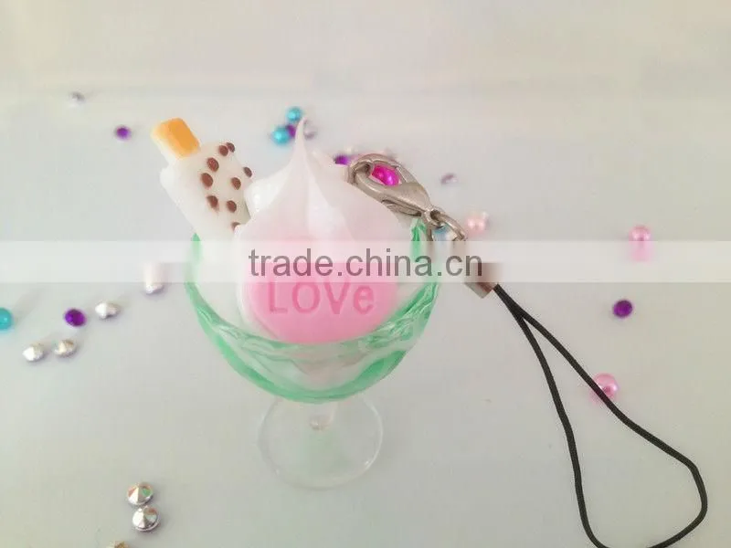 Hotsale creative high quality mini funny artificial fake ice cream cone keychian for promotion gift items