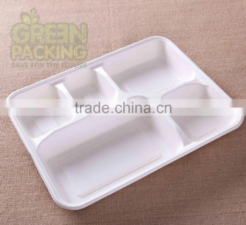 Sugarcane bagasse 5-compartment food container with PET lids