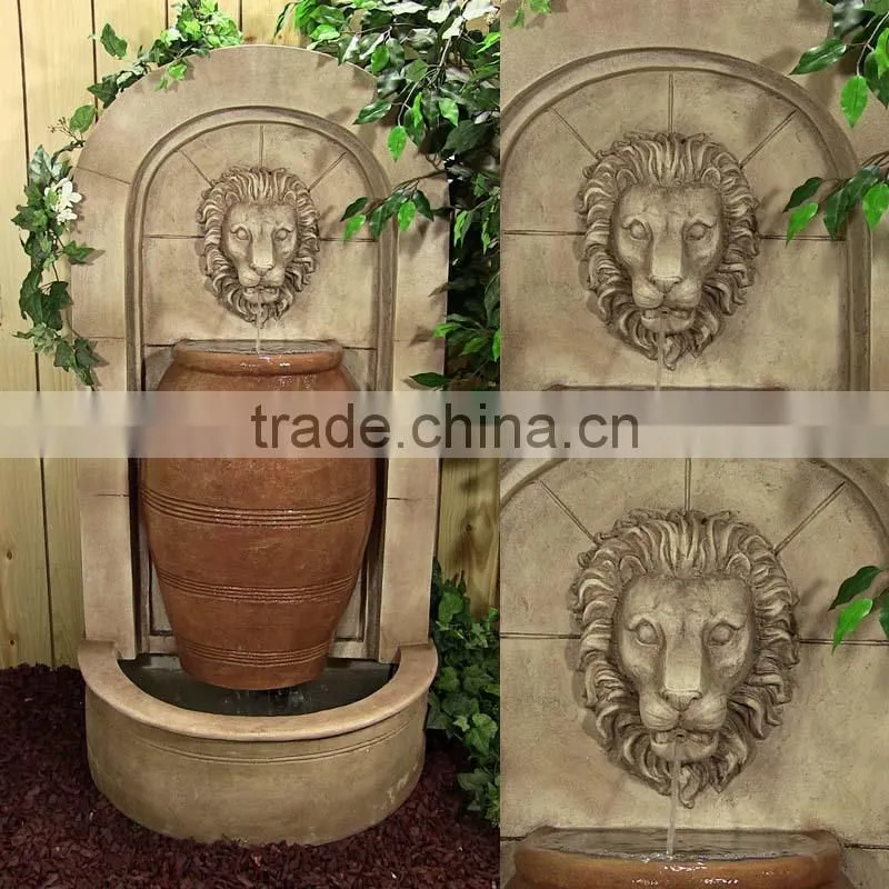Beautiful resin decorative lion head wall fountain