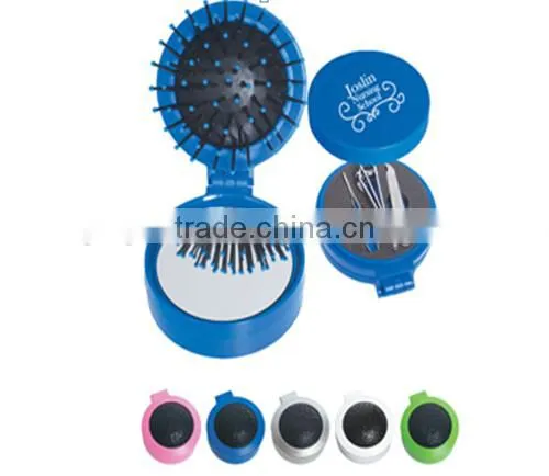 15060313 Mini Traveling Set Plastic Foldable Mirror Comb Keychain