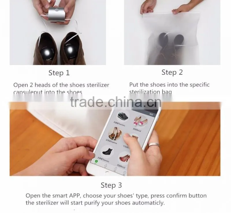 2017 New Arrival Innovative Smart Mobile APP Control Shoe Sterilizer, Mini Aluminum Capsule Design Oxygen Anion Shoe Sterilizer