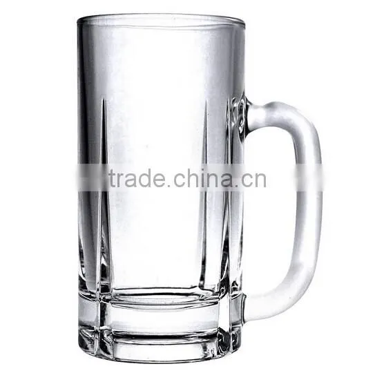 Customized printing glass water cup with handle