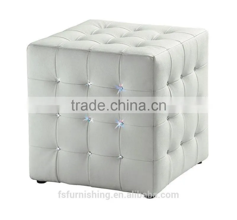 JR-03 Modern contemporary white color genuine leather crystal tufted leisure neoclassic stools ottoman chair
