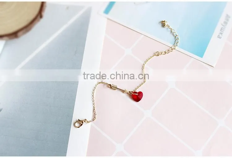 Cupid arrow bracelet gold arrow crystal heart charms gold chain bracelet for lovers Valentine's day jewelry gifts