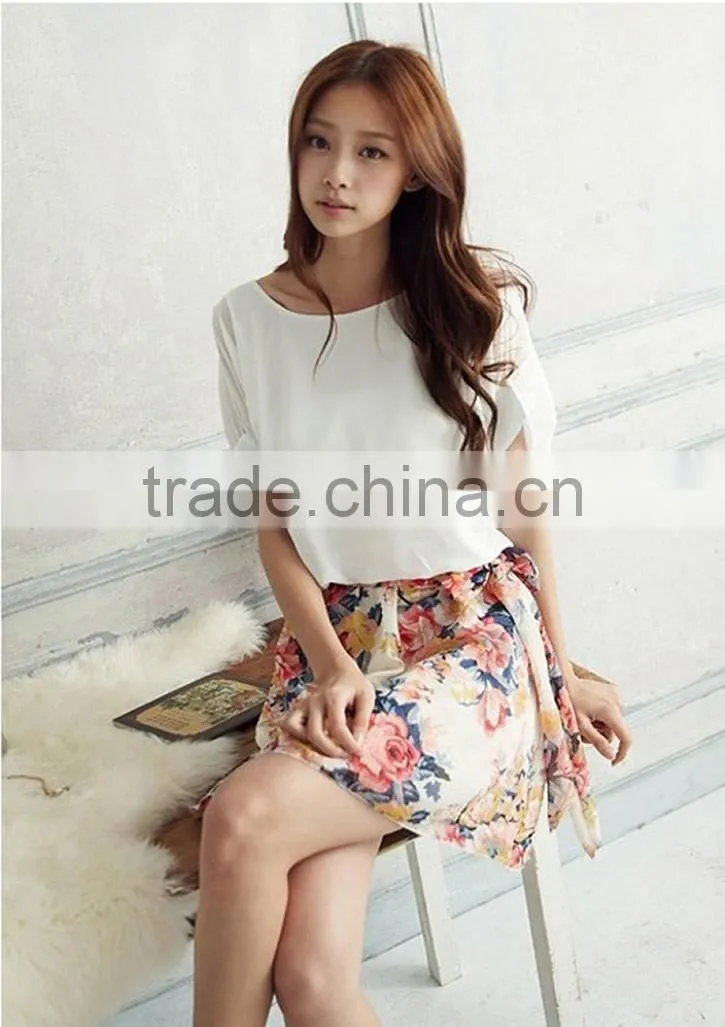 Woman Dress Women's Charming Summer Crewneck Chiffon Short Sleeve Floral Casual Girls' Dress Baby Dress