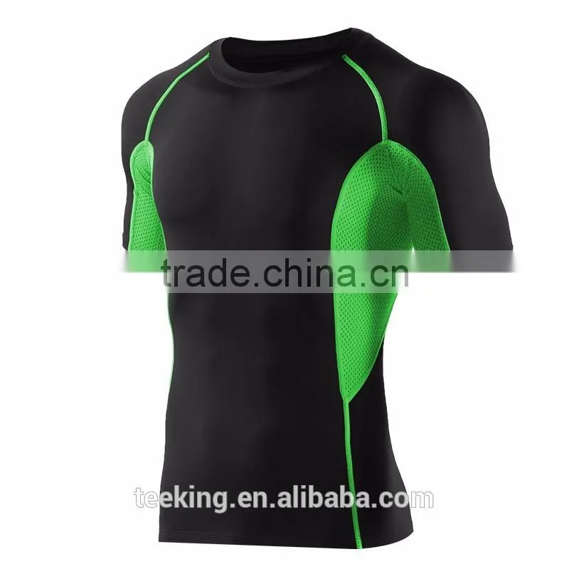 Sports raglan sleeve mens compression t shirts