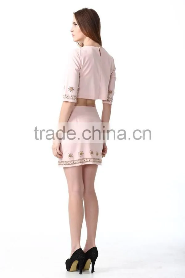 Fashion Baby Pink Embroidery Women Top