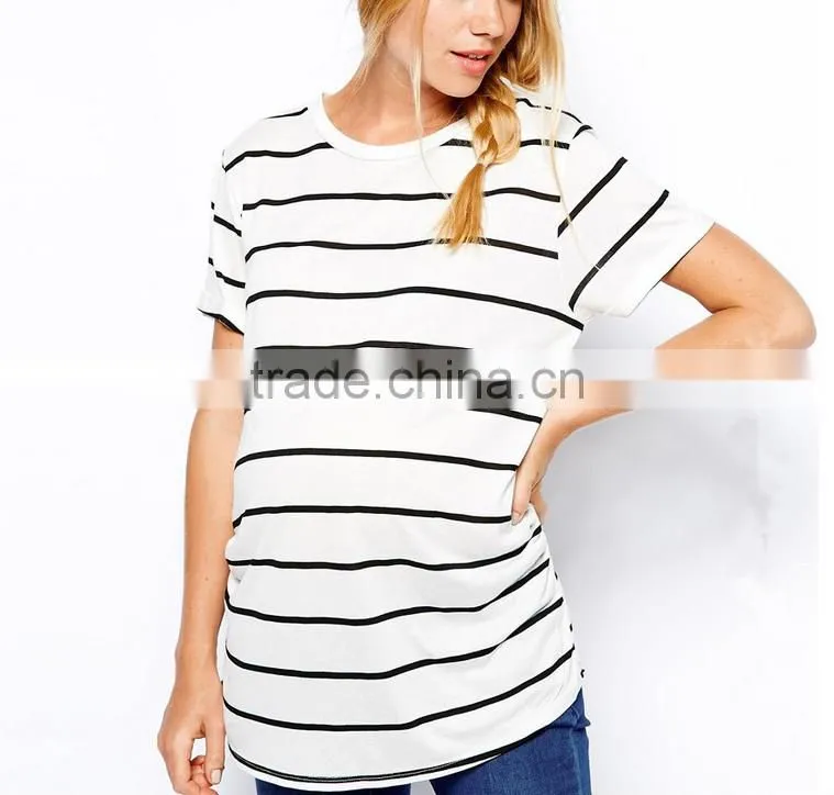 western maternity wear in black and white stripe shirt