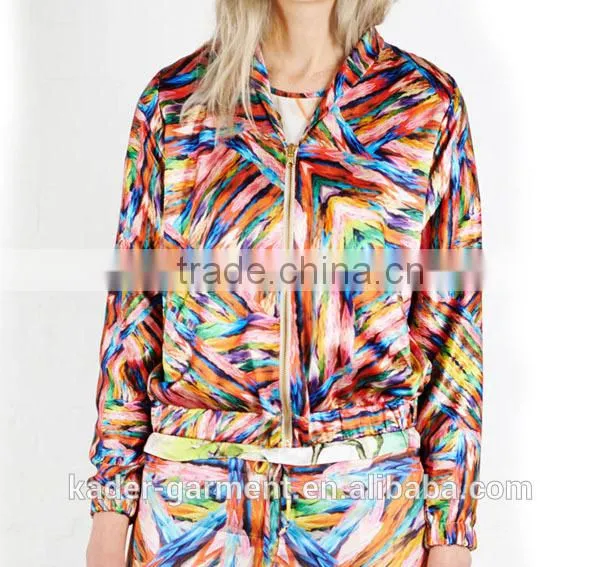 2015 Trendy Color Sublimation Jacket Zipper Up Jacket for Women