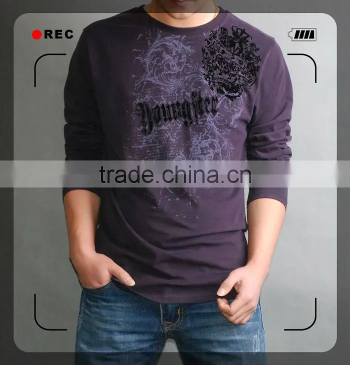 Mens cotton long sleeve flocking Tshirts 201304#