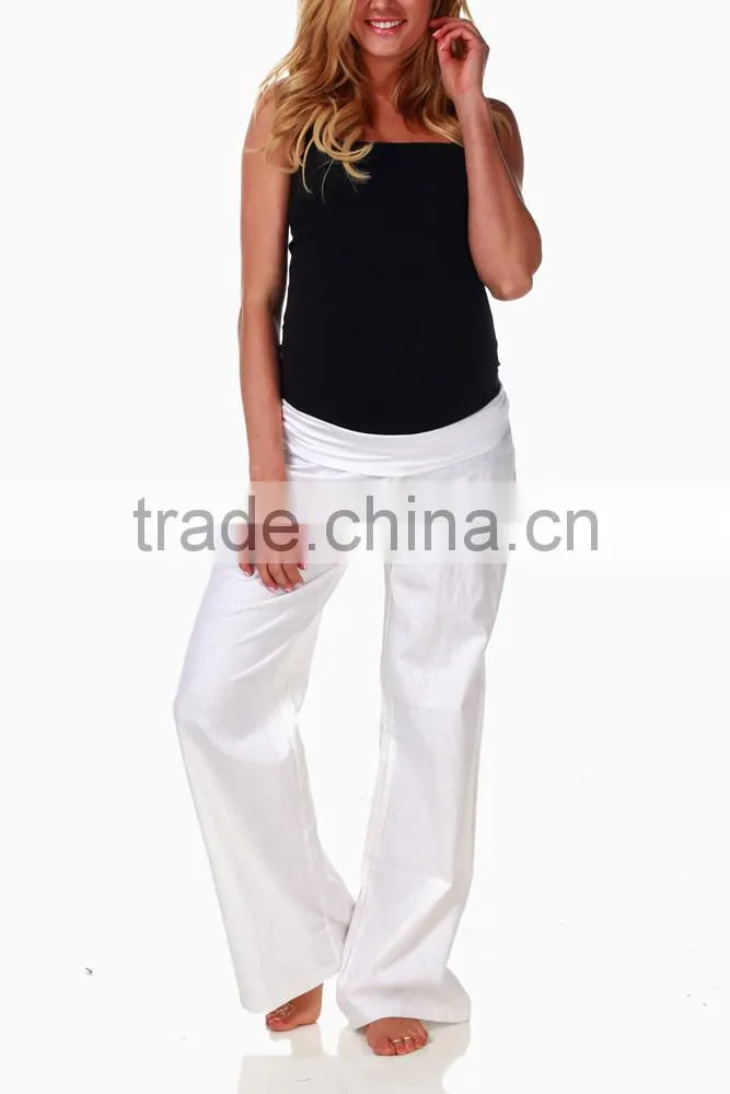MATERNITY WEAR WHITE LINEN MATERNITY PANTS