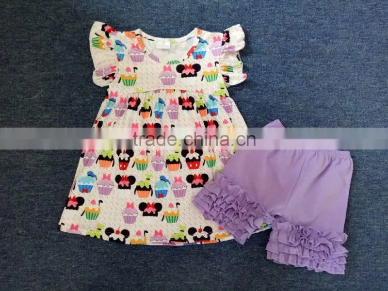 2017 wholesale kids boutique ruffle outfits skirt with cute shorts kids outfits teen girls clothing sets