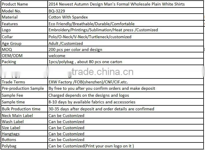 2014 Newest Autumn Design Man's Formal Wholesale Plain White Shirts