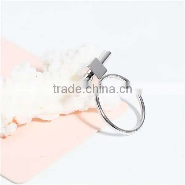 Copper Unadjustable Rings Silver Tone Cube
