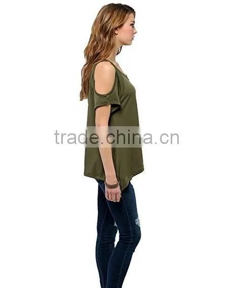 Hot selling womens Shoulder Off Wide Hem Design Top Shirts