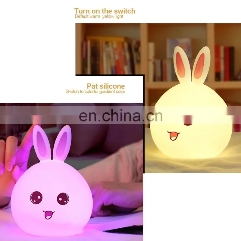 Hot Selling Lovely Rabbit Silicone Night Lamp USB Rechargeable Colorful Led Light