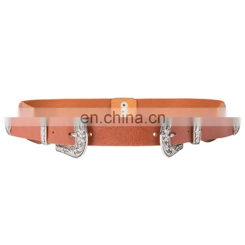 Grace Karin Women Ladies Girls Vintage Fashion Boho Double Metal Light Gold Silver Color Buckle Belt Elastic Band CL010479