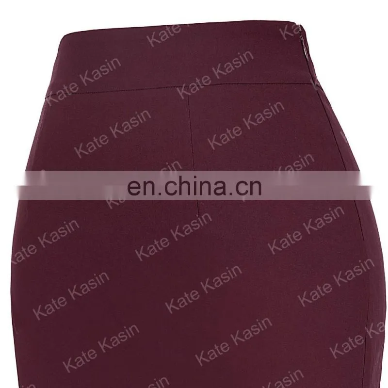 Kate Kasin Occident Women's Fashion OL Causal Wine red Mermaid Hips-Wrapped Pencil Skirt KK000241-2