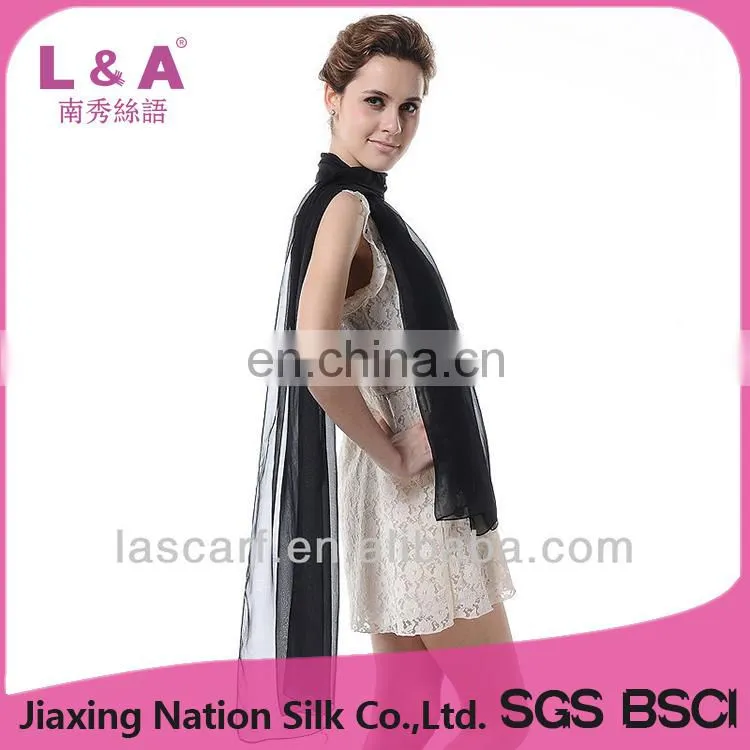 Black solid color silk long wrap shawl