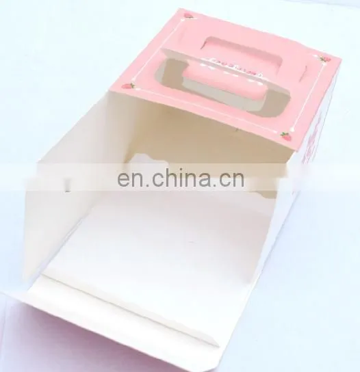 2015 foldable art paper pink color paper 4 inch cake box with handle