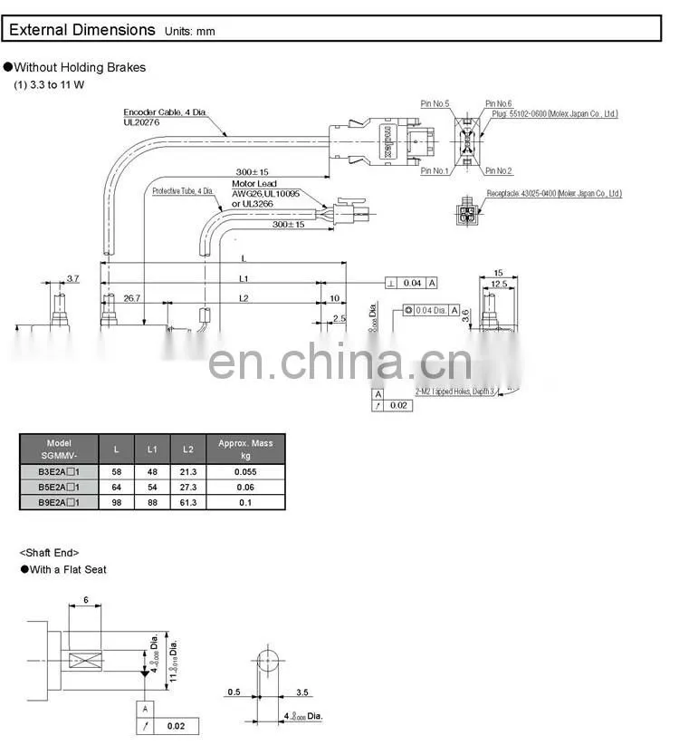 YASKAWA 30w low inertia mini ac servo motor SGMMV-A3A2A21