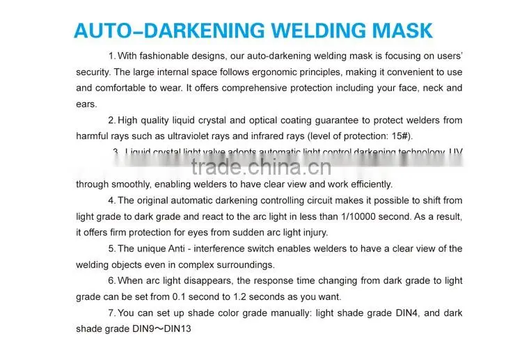 high quality welding helmet, auto darkening welding helmets for sale WM020