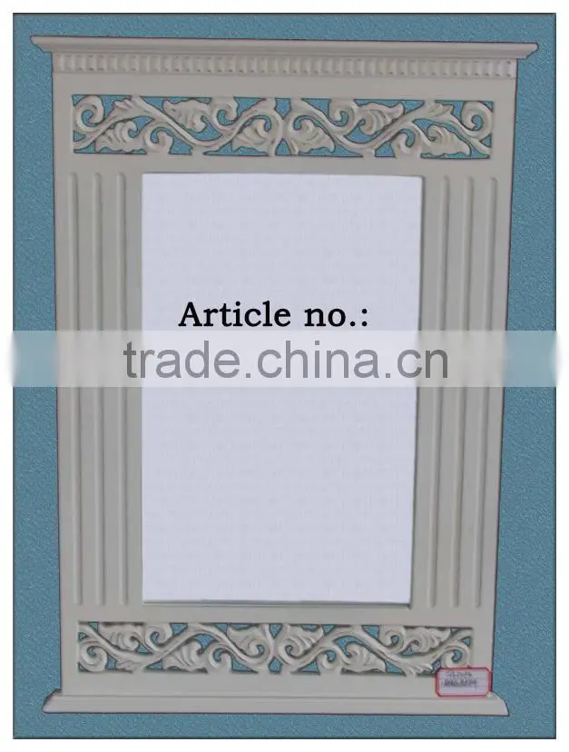 white color wooden framed mirror with carving / wooden decor carved mirror / wall decorative mirror