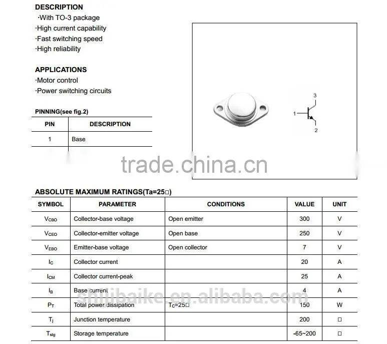 BUX12 Silicon NPN Power Transistors 20A 150W TO3