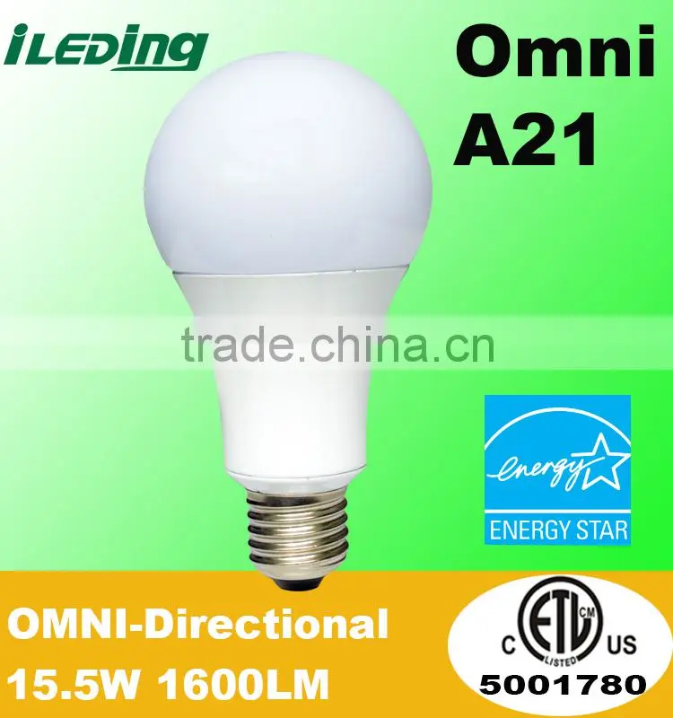 UL ETL 1600LM 300 degree dimmable A21 led bulb