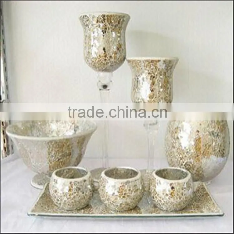 Handmade European style Mosaic Candle Holders Glass Candlestick & Romatic Candle Cup & Glass Vasw For Wedding Decoration